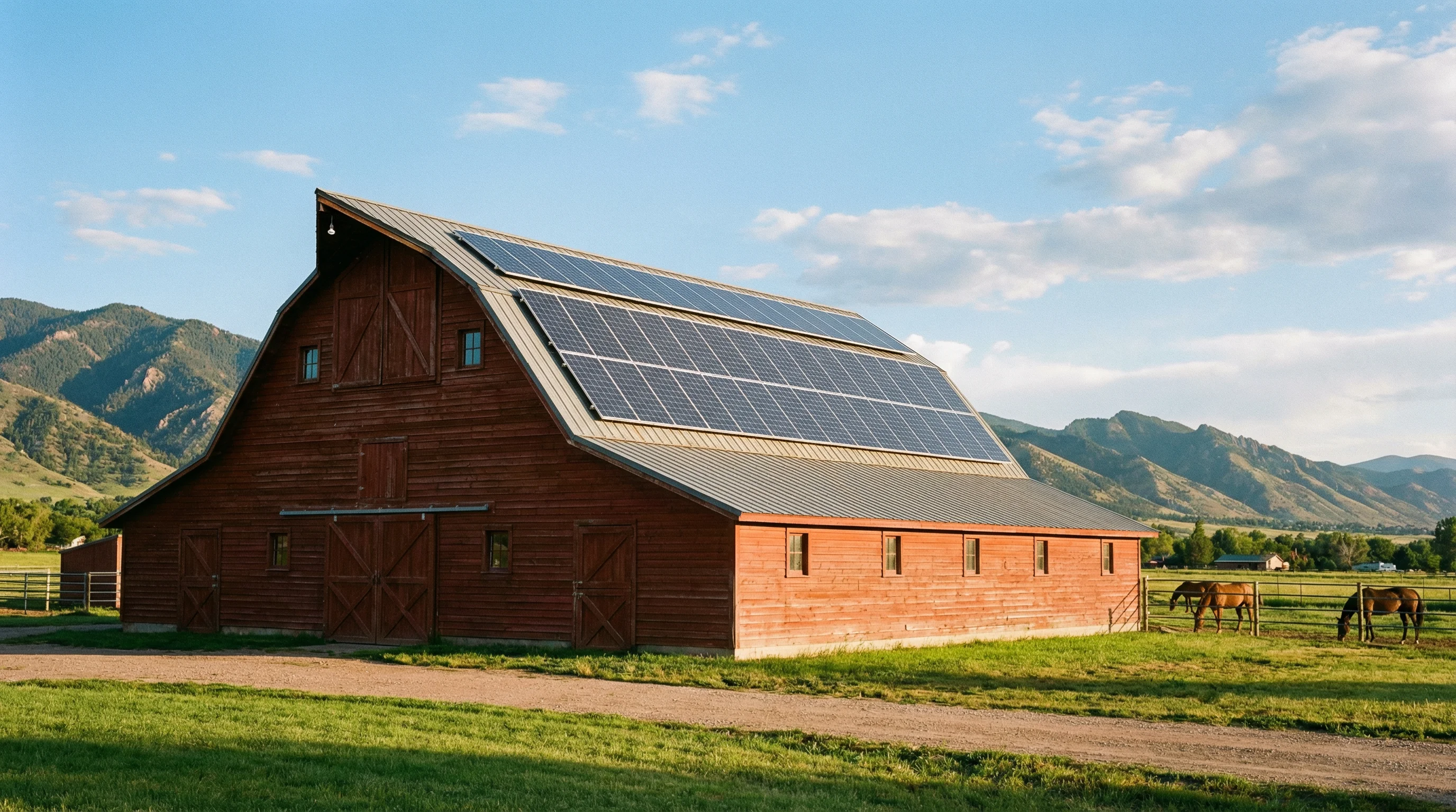 Solar panels powering Meadowlark Ranch